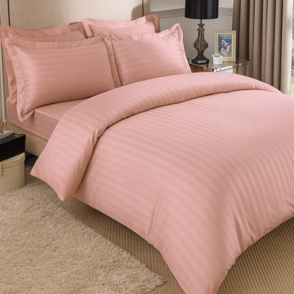 Peach striped 100% Cotton Bedding Set | King Size 108x108 | 600 TC with 2 Pillow Covers - Image 3