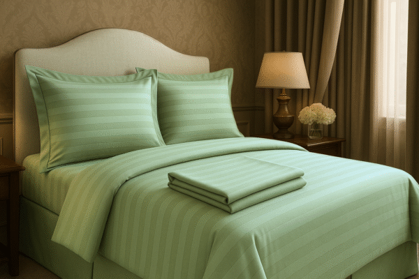 Sage green striped 100% Cotton Bedding Set | King Size 108x108 | 600 TC with 2 Pillow Covers - Image 4