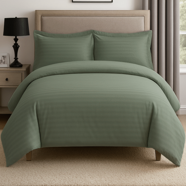 Sage green striped 100% Cotton Bedding Set | King Size 108x108 | 600 TC with 2 Pillow Covers - Image 2