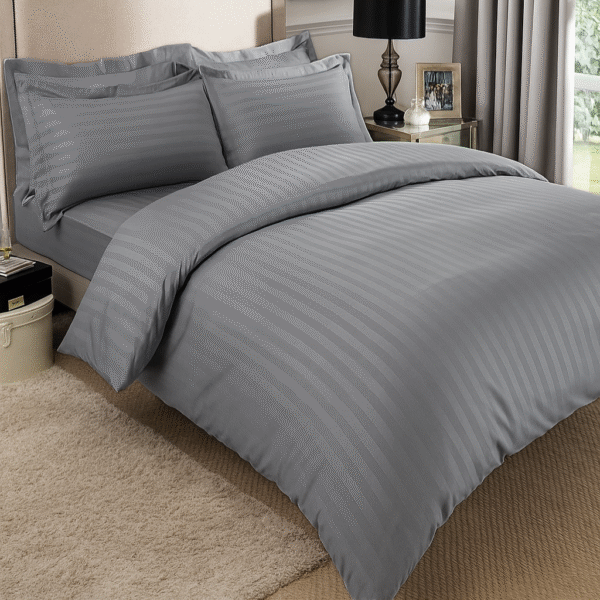 Light grey striped 100% Cotton Bedding Set | King Size 108x108 | 600 TC with 2 Pillow Covers - Image 3