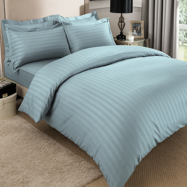 Blue striped 100% Cotton Bedding Set | King Size 108x108 | 600 TC with 2 Pillow Covers - Image 2