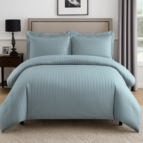 Blue striped 100% Cotton Bedding Set | King Size 108x108 | 600 TC with 2 Pillow Covers - Image 3