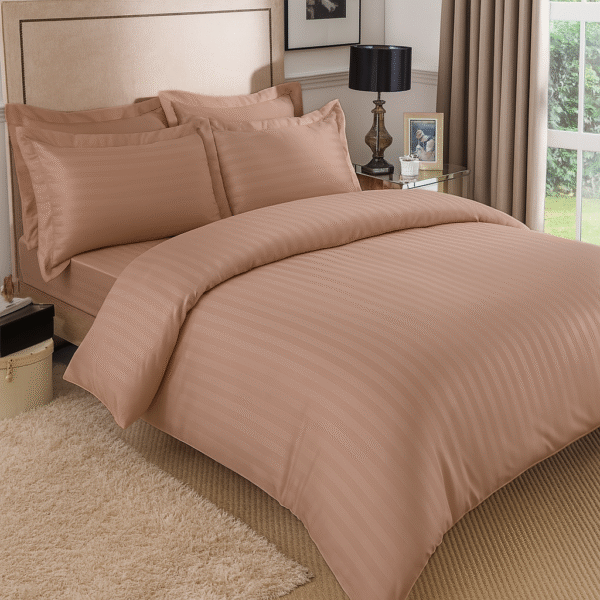 Peach striped 100% Cotton Bedding Set | King Size 108x108 | 600 TC with 2 Pillow Covers - Image 2