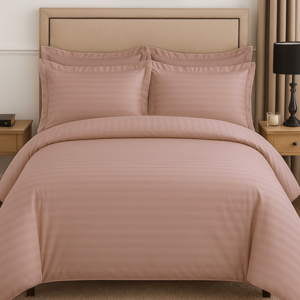 Peach striped 100% Cotton Bedding Set | King Size 108x108 | 600 TC with 2 Pillow Covers - Image 3