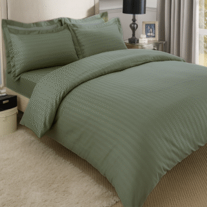 Sage green striped 100% Cotton Bedding Set | King Size 108x108 | 600 TC with 2 Pillow Covers