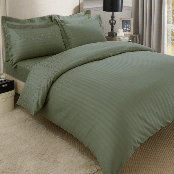 Sage green striped 100% Cotton Bedding Set | King Size 108x108 | 600 TC with 2 Pillow Covers - Image 3