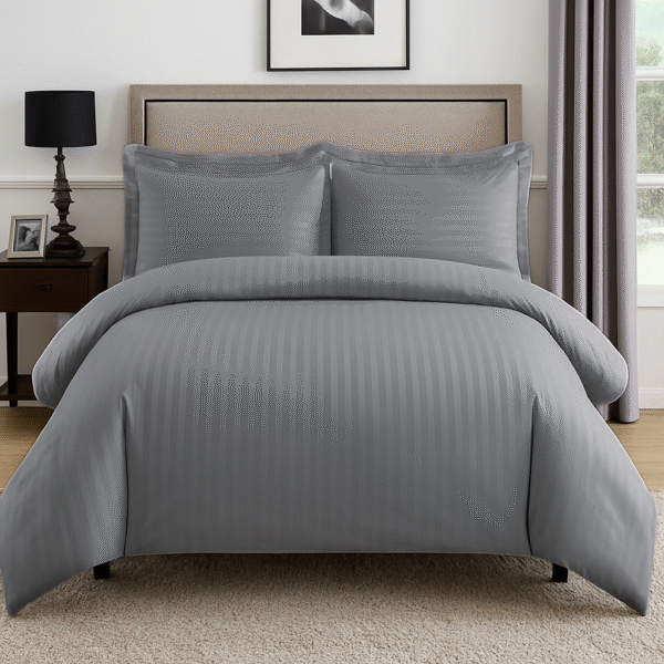 Light grey striped 100% Cotton Bedding Set | King Size 108x108 | 600 TC with 2 Pillow Covers - Image 2