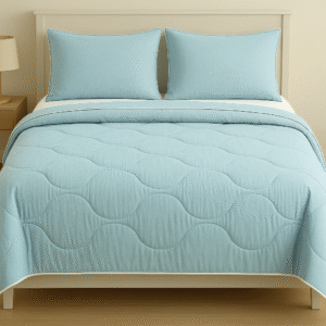 Sea Green Wavy Comforter with White Piping