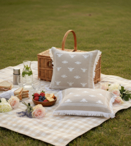 Embroidered Honey Bee Linen Cushion Cover