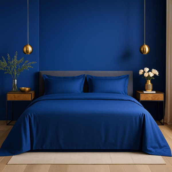 Classic blue Solid 100% Cotton Bedding Set | 600TC with 2 Pillow Covers - Image 4