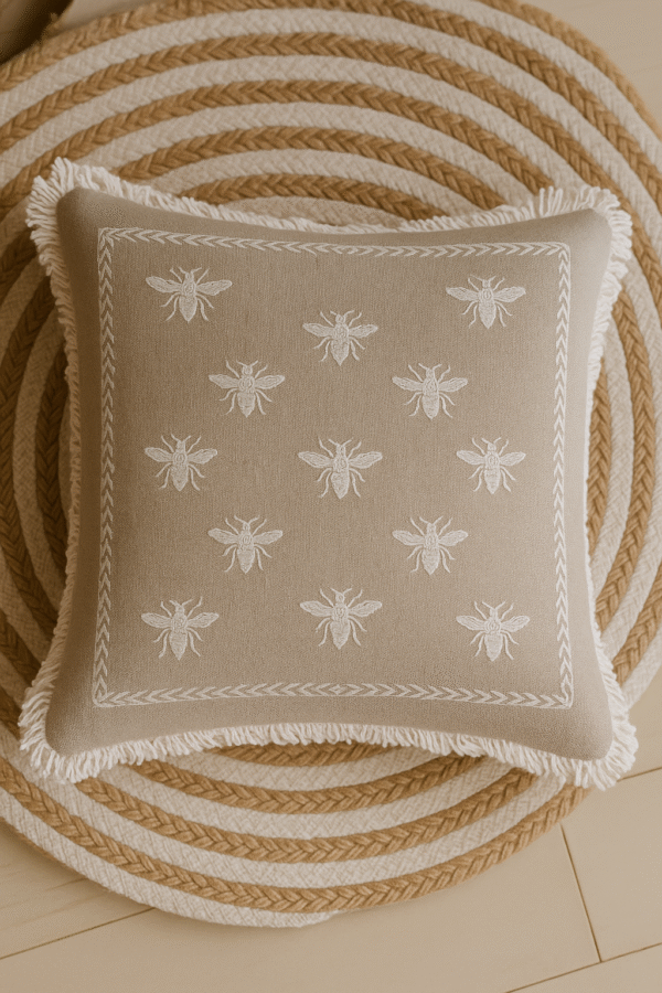 Embroidered Bee Linen Cushion Cover - Image 3