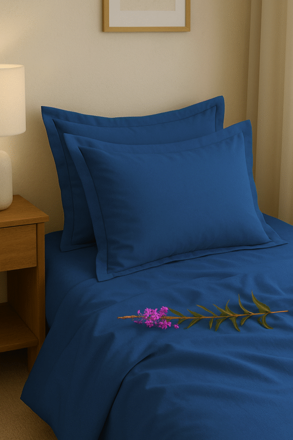 Classic blue Solid 100% Cotton Bedding Set | 600TC with 2 Pillow Covers - Image 5
