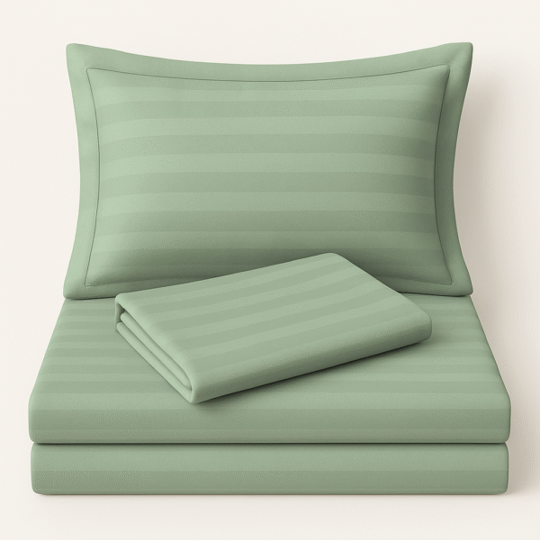 Sage green striped Fitted Bedding set | 600 TC - Image 3