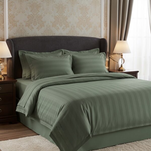 7 pc set | 600 TC | Sage green striped bedding set