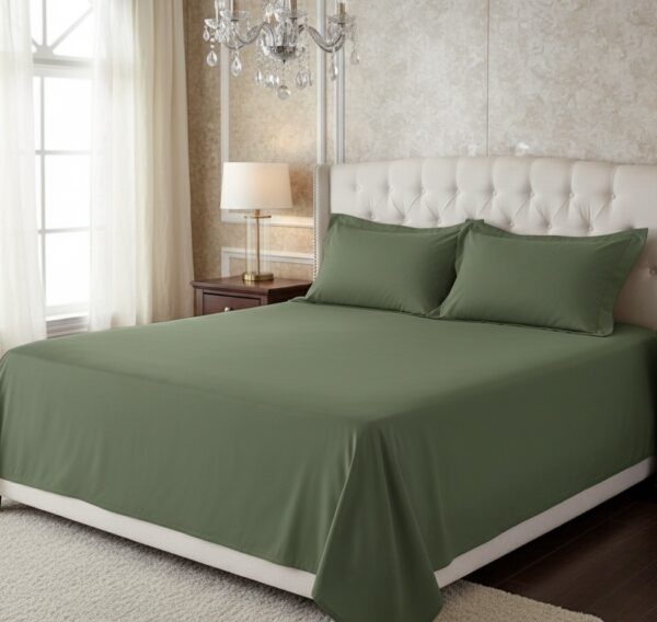 7 pc set | 600 TC | Sage green striped bedding set - Image 5