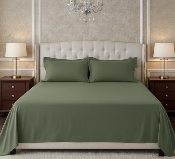 7 pc set | 600 TC | Sage green striped bedding set - Image 4