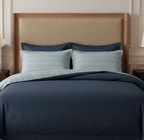 7 pcs set | Customised Charcoal blue with blue striped bedding set and Duvet - Image 4