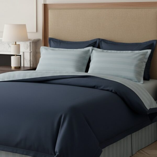 7 pcs set | Customised Charcoal blue with blue striped bedding set and Duvet - Image 5