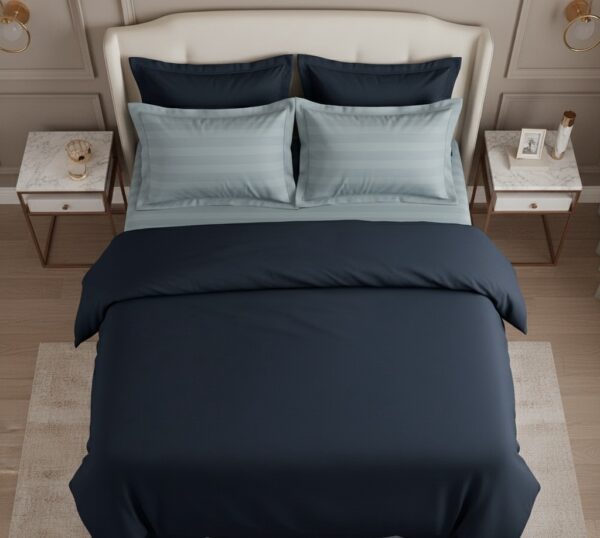 7 pcs set | Customised Charcoal blue with blue striped bedding set and Duvet - Image 2