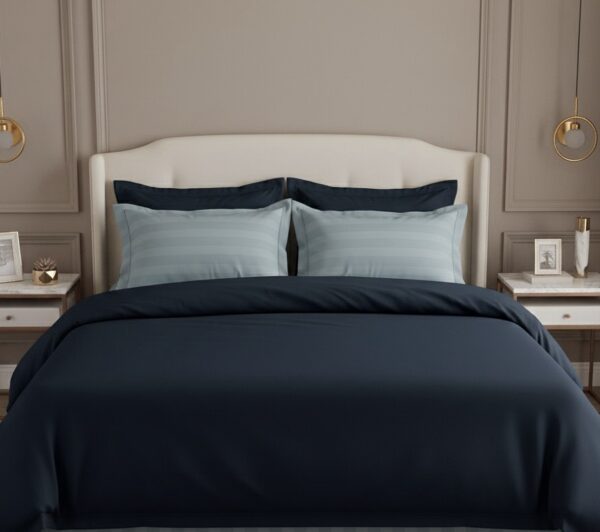7 pcs set | Customised Charcoal blue with blue striped bedding set and Duvet - Image 3