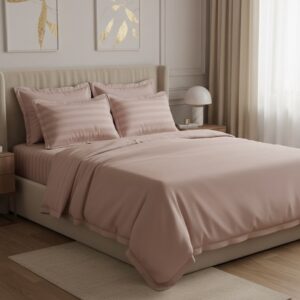 7 pc set | 600 TC | Pink striped bedding set
