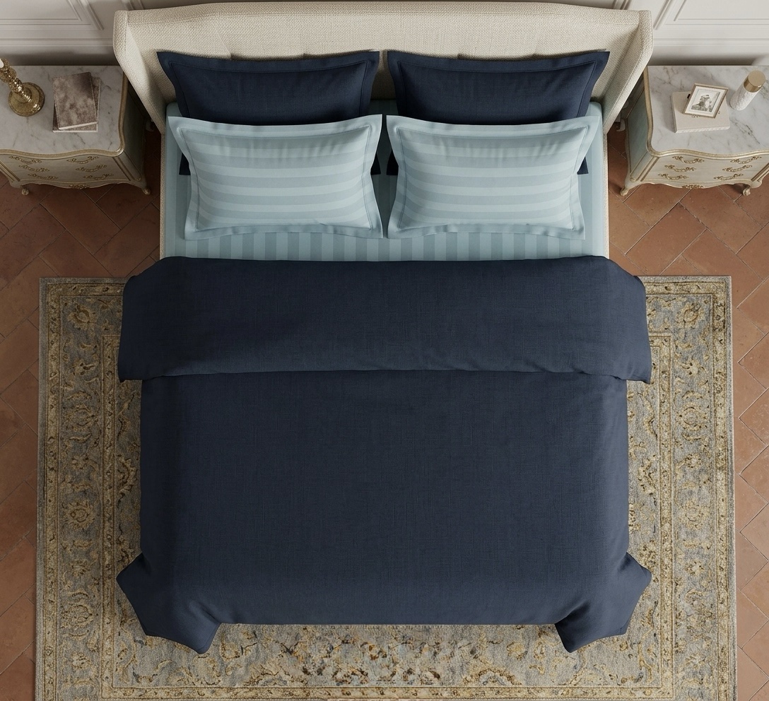7 pcs set | Customised Charcoal blue with blue striped bedding set and Duvet - Image 5