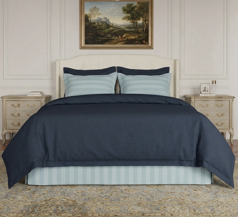7 pcs set | Customised Charcoal blue with blue striped bedding set and Duvet - Image 4