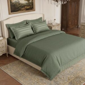 7 pc set | 600 TC | Sage green striped bedding set