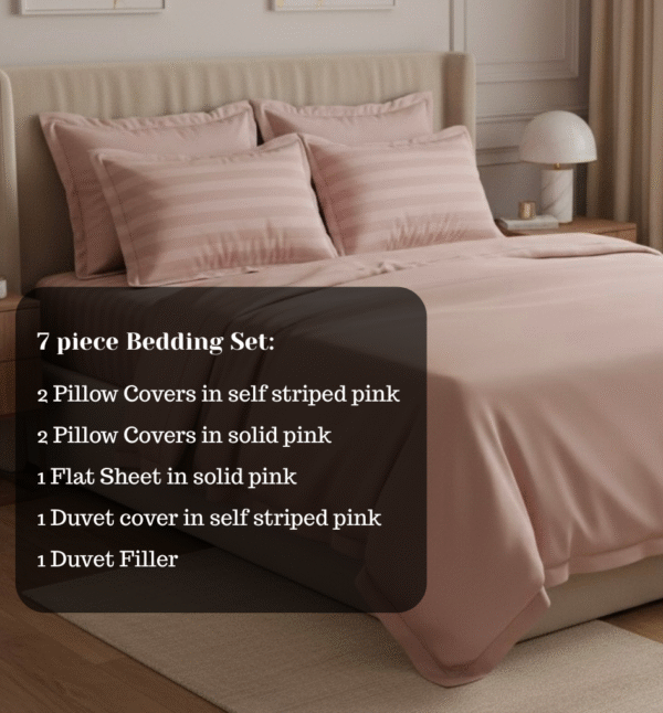 7 pc set | 600 TC | Pink striped bedding set - Image 2