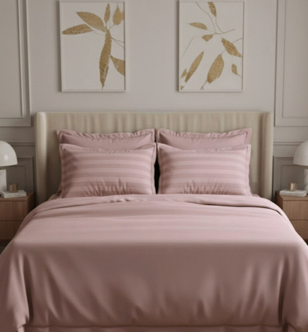 7 pc set | 600 TC | Pink striped bedding set - Image 4