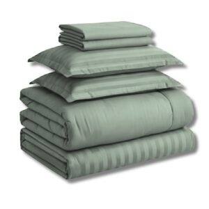 7 pc set | 600 TC | Sage green striped bedding set