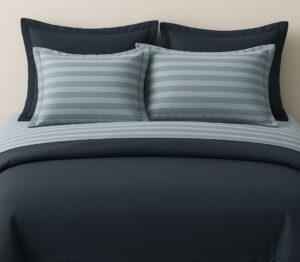 Customised Charcoal blue with blue striped bedding set and Duvet