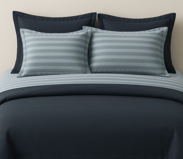 Customised Charcoal blue with blue striped bedding set and Duvet