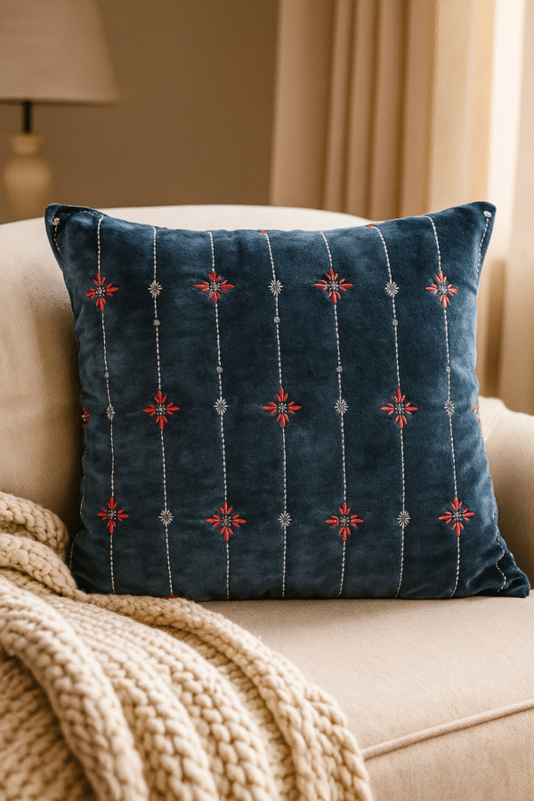 Silver Festive embroidery 16" x 16" Cushion Cover - Image 2