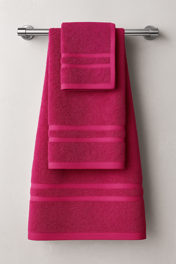 3 piece | pure cotton | bath towel set in Magenta Pink - Image 2