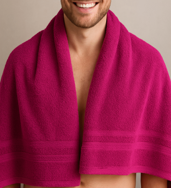 3 piece | pure cotton | bath towel set in Magenta Pink - Image 4
