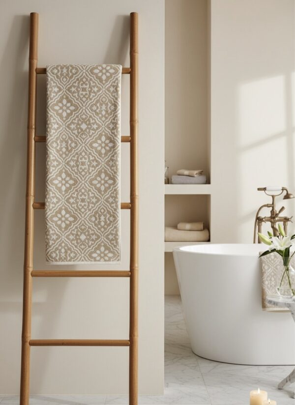 Beige Damask Bath Towel - Image 3