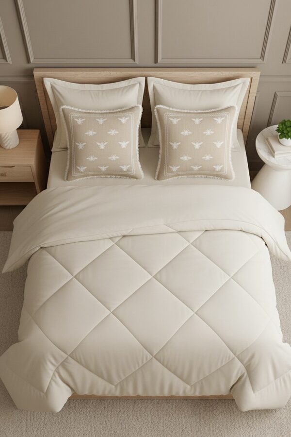 Ivory 6 pcs Luxury Complete Bedding Set | Bedsheet, Comforter & Cushion Cover - Image 7