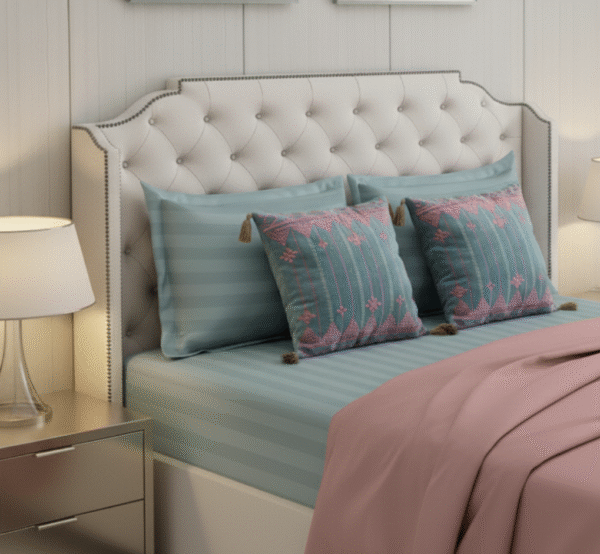 Blue Striped 6 pcs Luxury Complete Bedding Set | Bedsheet, Comforter and Cushion Cover - Image 10