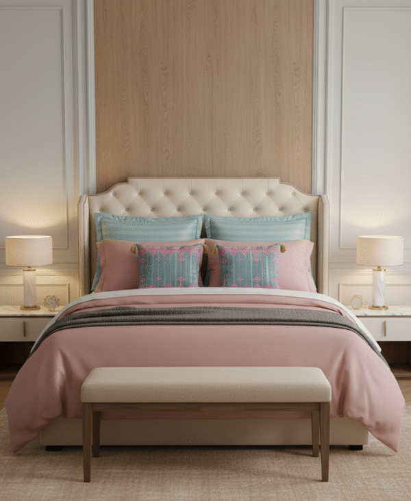Blue Striped 6 pcs Luxury Complete Bedding Set | Bedsheet, Comforter and Cushion Cover - Image 3