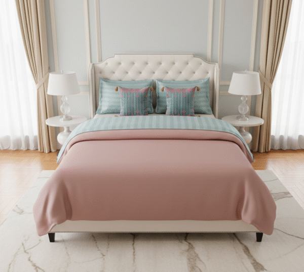 Blue Striped 6 pcs Luxury Complete Bedding Set | Bedsheet, Comforter and Cushion Cover - Image 2