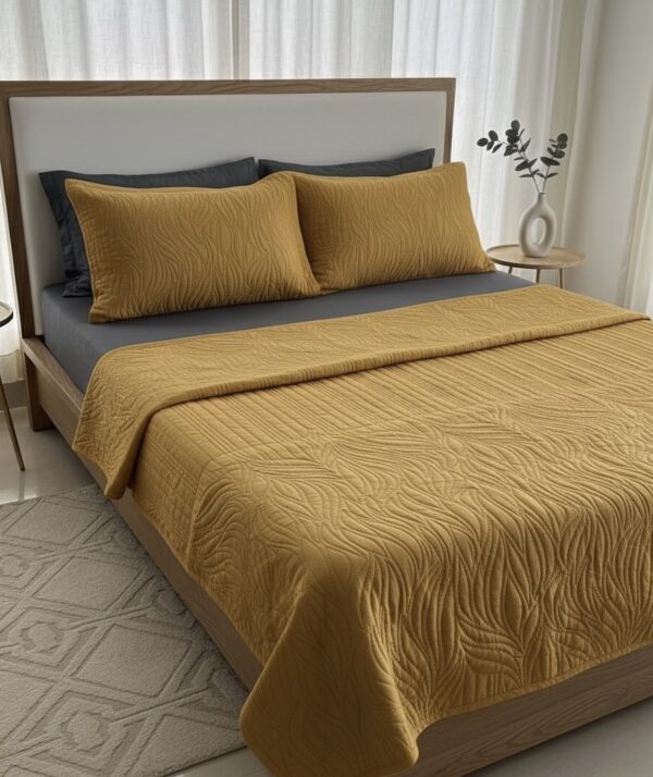 Occur Golden Quilted Bedspread set | 90” x 95” - Image 2