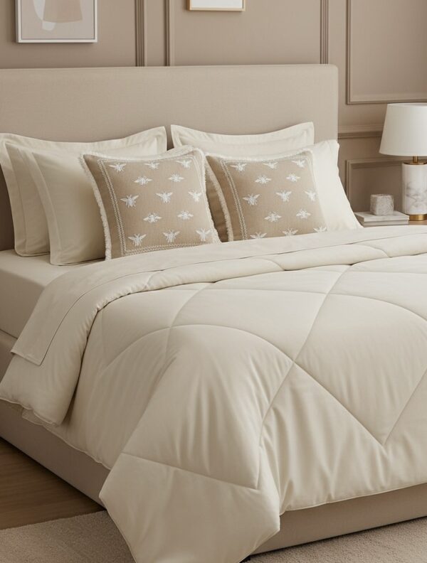 Ivory 6 pcs Luxury Complete Bedding Set | Bedsheet, Comforter & Cushion Cover