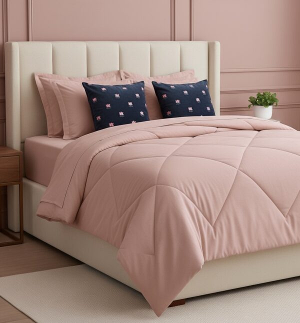 Pink 6 pcs Luxury Complete Bedding Set | Bedsheet, Comforter and Cushion Cover