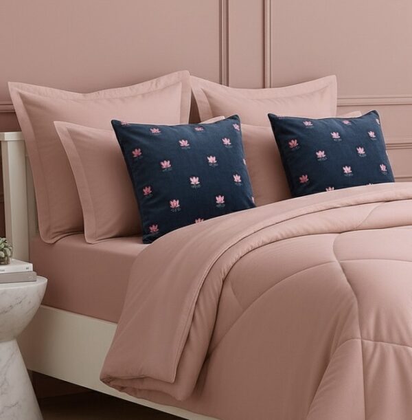 Pink 6 pcs Luxury Complete Bedding Set | Bedsheet, Comforter and Cushion Cover - Image 3