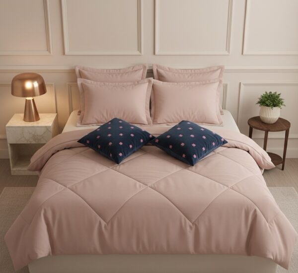 Pink 6 pcs Luxury Complete Bedding Set | Bedsheet, Comforter and Cushion Cover - Image 18
