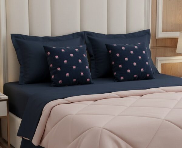 Blue 6 pcs Luxury Complete Bedding Set | Bedsheet, Comforter and Cushion Cover - Image 10