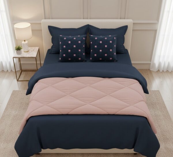 Blue 6 pcs Luxury Complete Bedding Set | Bedsheet, Comforter and Cushion Cover - Image 9