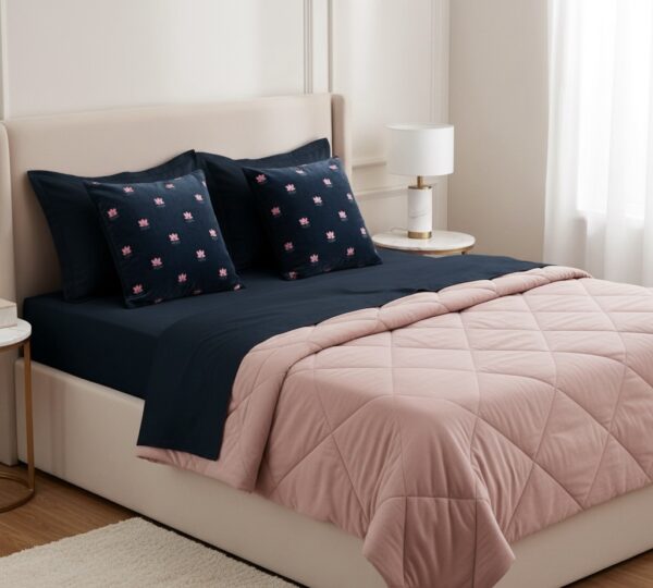 Blue 6 pcs Luxury Complete Bedding Set | Bedsheet, Comforter and Cushion Cover - Image 8