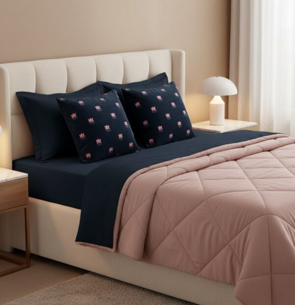Blue 6 pcs Luxury Complete Bedding Set | Bedsheet, Comforter and Cushion Cover
